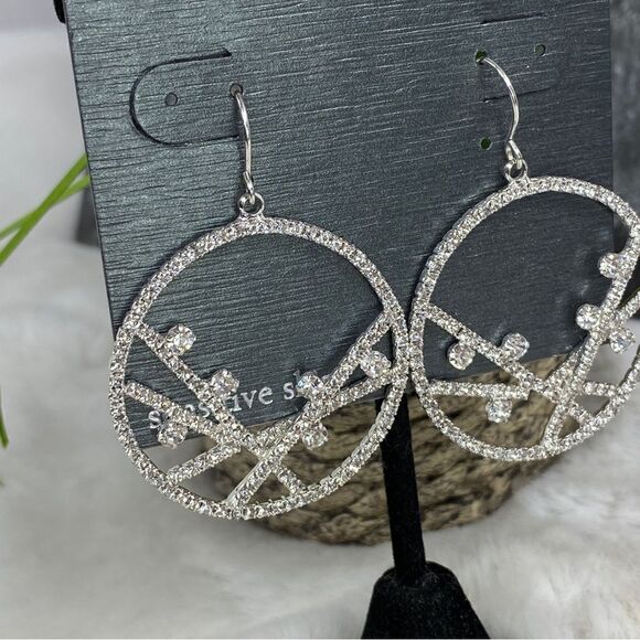 Cezanne Rhinestone Abstract Drop Dangle Fashion Earrings Silver Tone - Picture 2 of 6